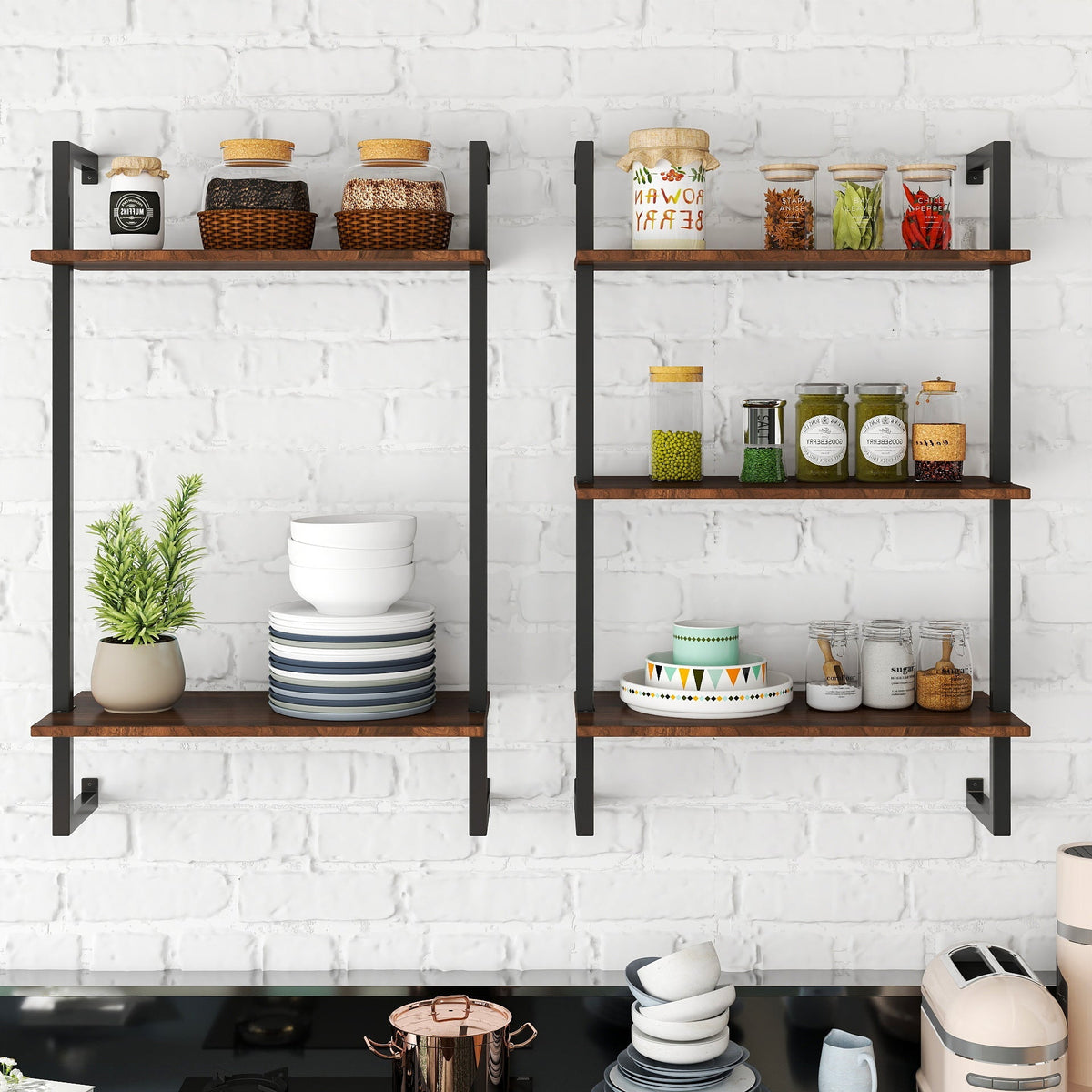 3 Tier and 2 Tier Bathroom Shelves Metal, Wood Hanging Storage Bookshelf