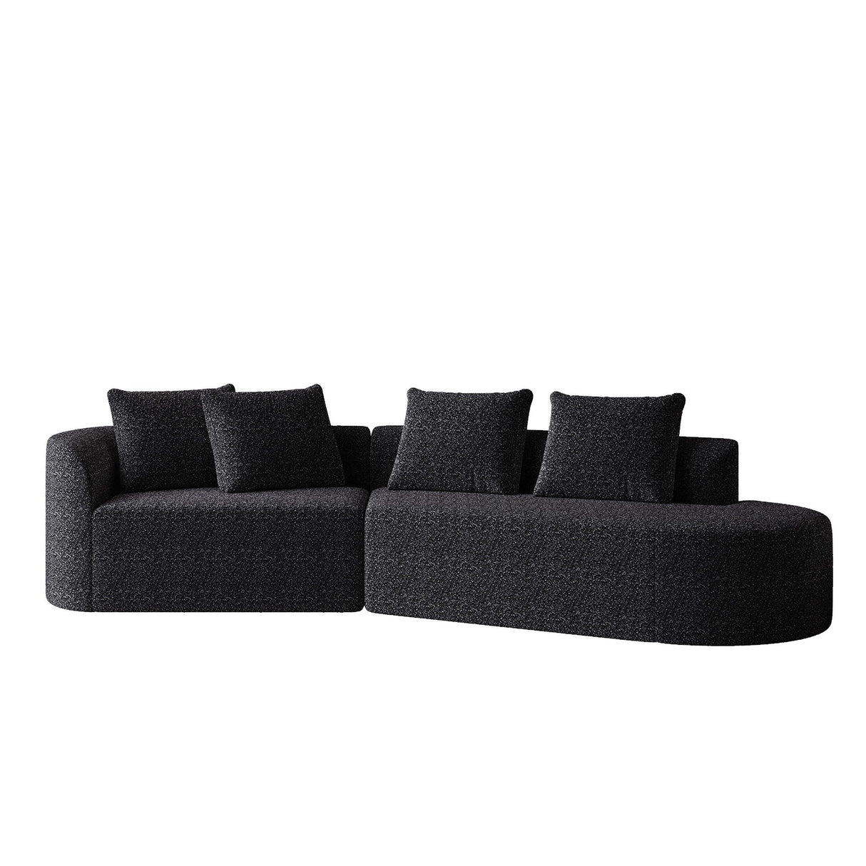 Upholstered Oversized Sectional Sofa, 4 Seater Extra Deep & Wide Curved Cloud Couch With 4 Throw Pillows For Living Room - Black