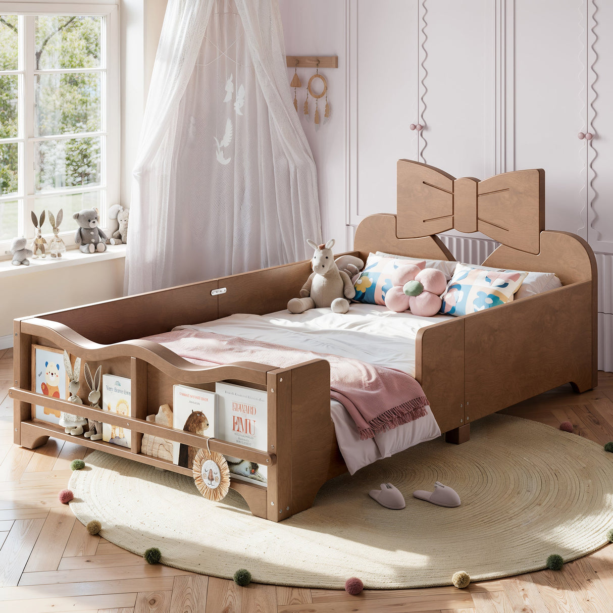 Twin Size Kids Platform Bed with Full Surround Guardrails