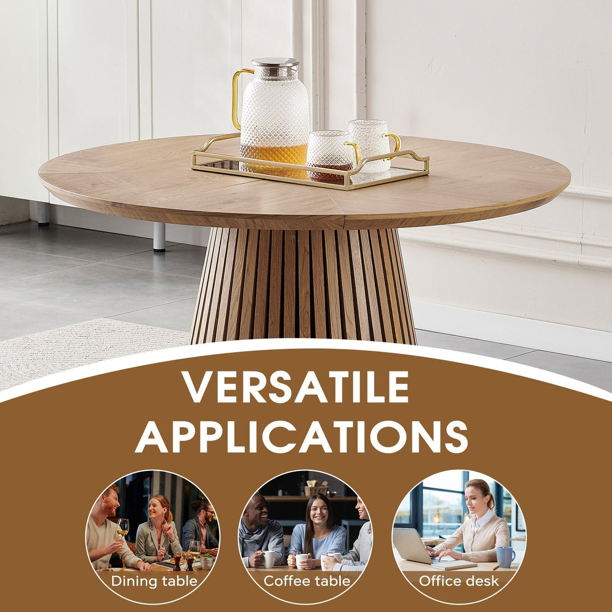 Wooden Dining Table with Oval Top and Slatted Legs