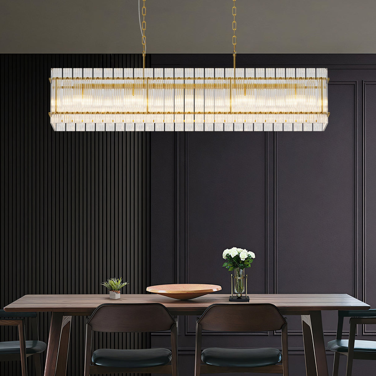 Modern Rectangular Crystal Glass Chandelier, 10-Lights Glod Chandelier Lighting Contemporary Pendant Ceiling Light Fixture for Dining Room Living Room Kitchen Island