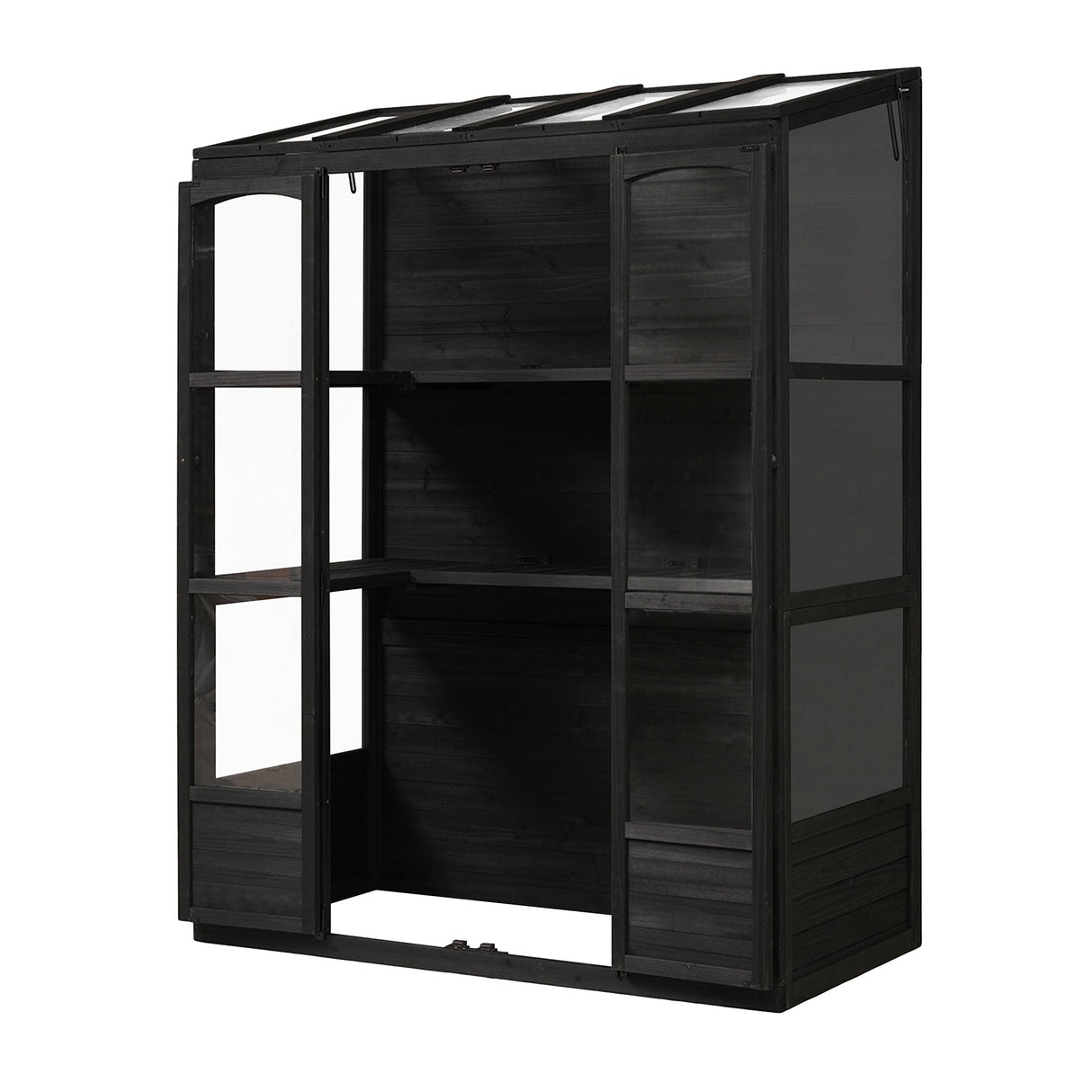 TOPMAX 78-inch Wooden Walk-in Greenhouse with Skylights and Folding Shelves