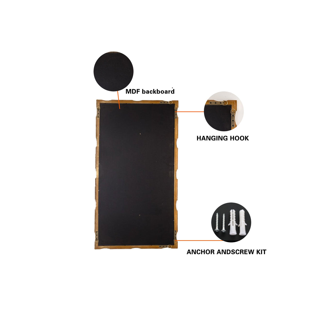 Gold Bamboo-Style Rectangular Wall Mirror, Textured Frame for Living Room/Bedroom/Entryway Decor