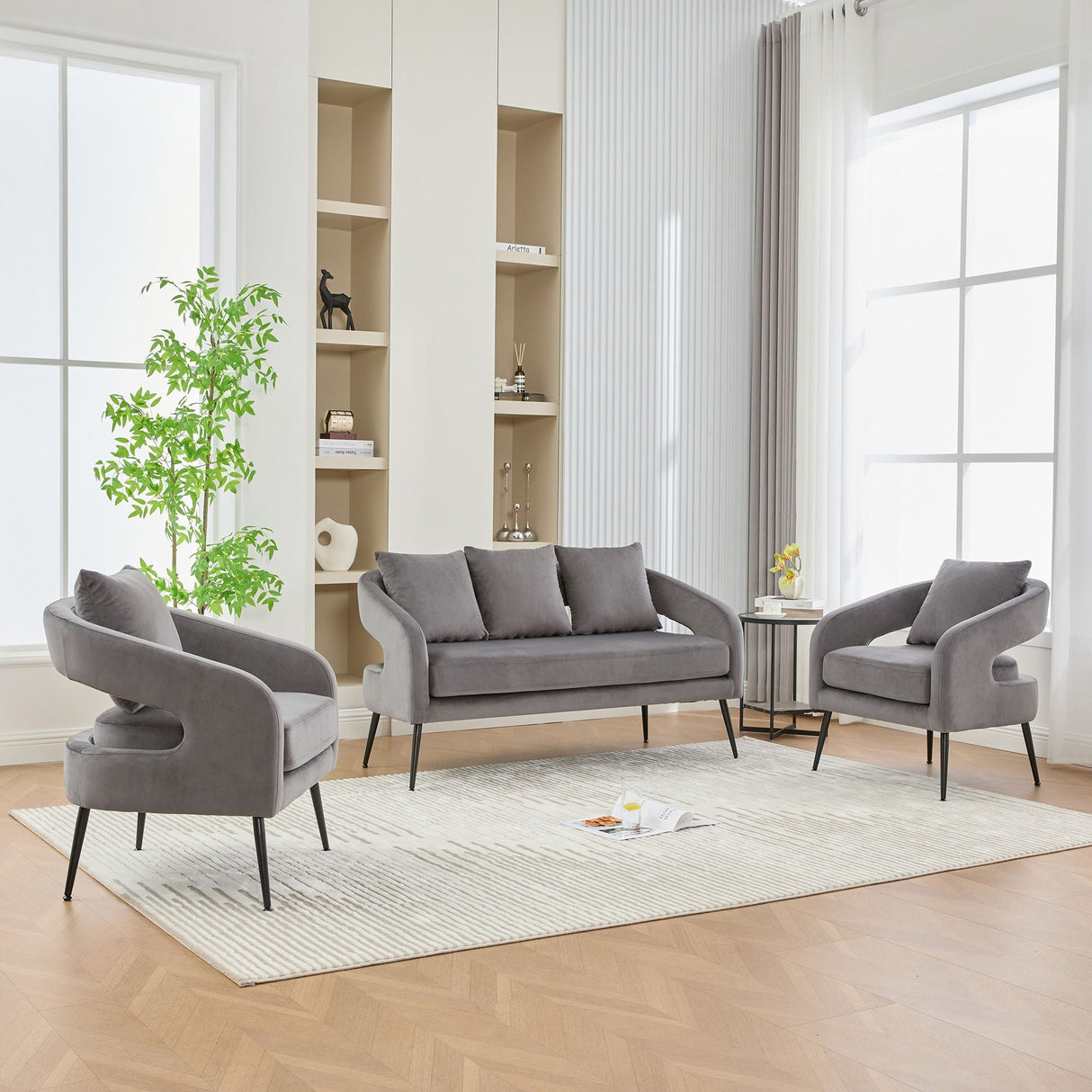 3 Piece Living Room Set, Loveseat & 2 Accent Chairs