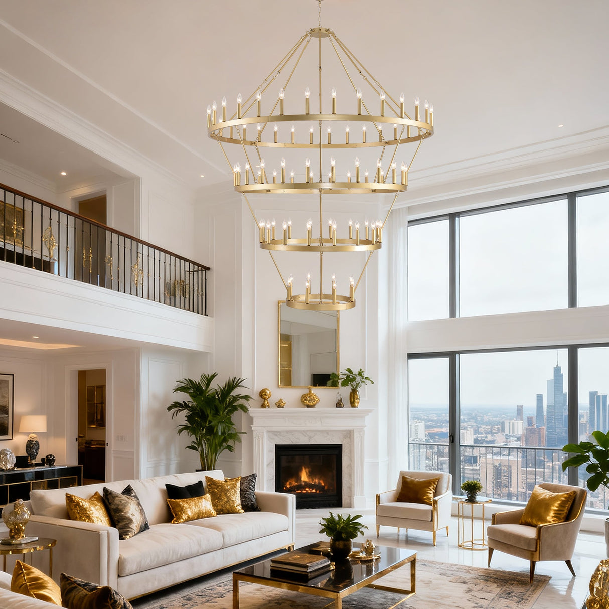 70.87 Inch 3-Tier Wagon Wheel Chandelier