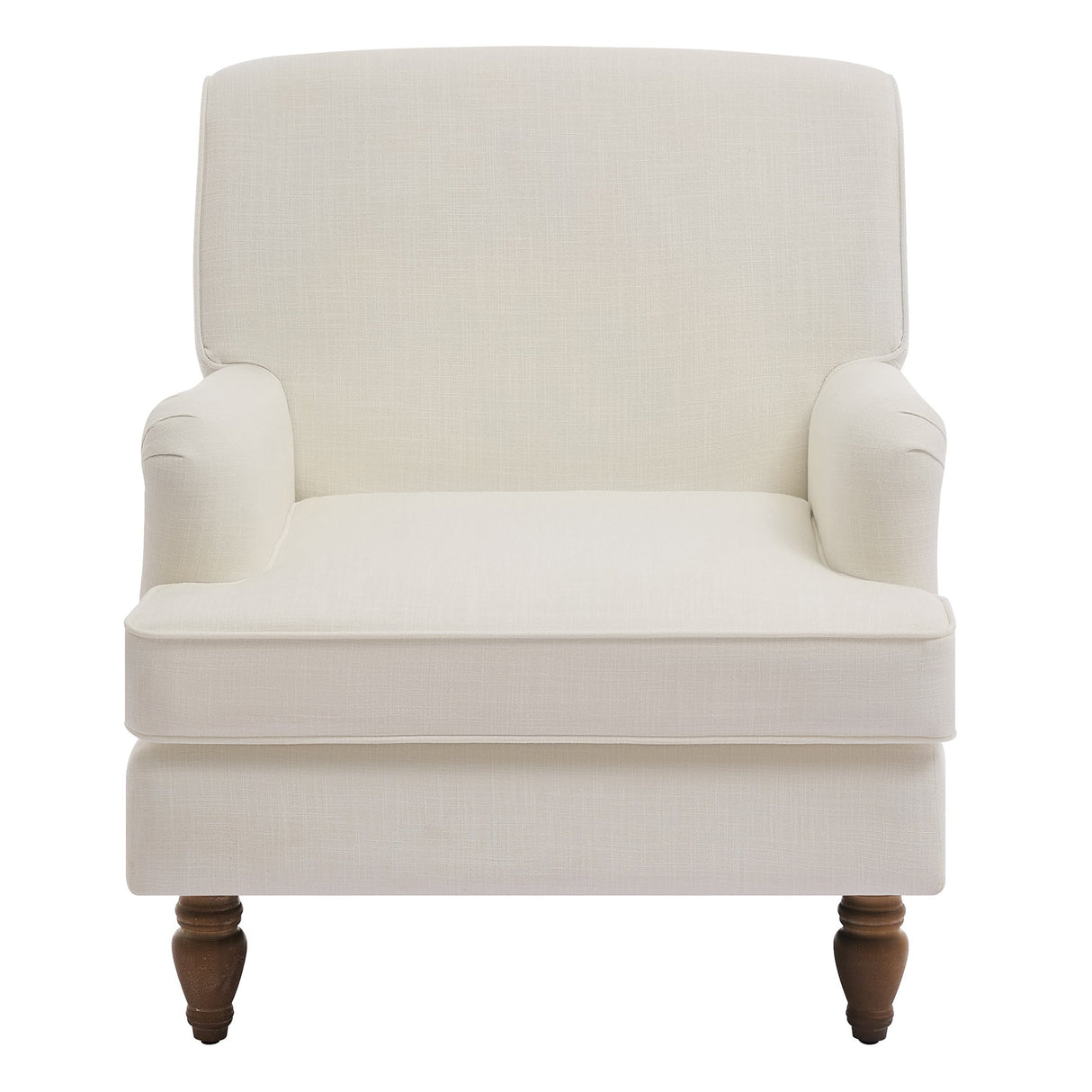 Vintage Upholstered Linen Fabric Armchair with Antique Solid Wood Legs