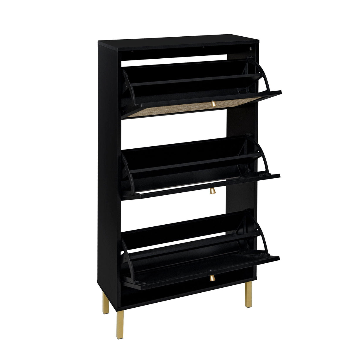 Modern Rattan 3 Door Shoe Rack Cabinet for Entryway