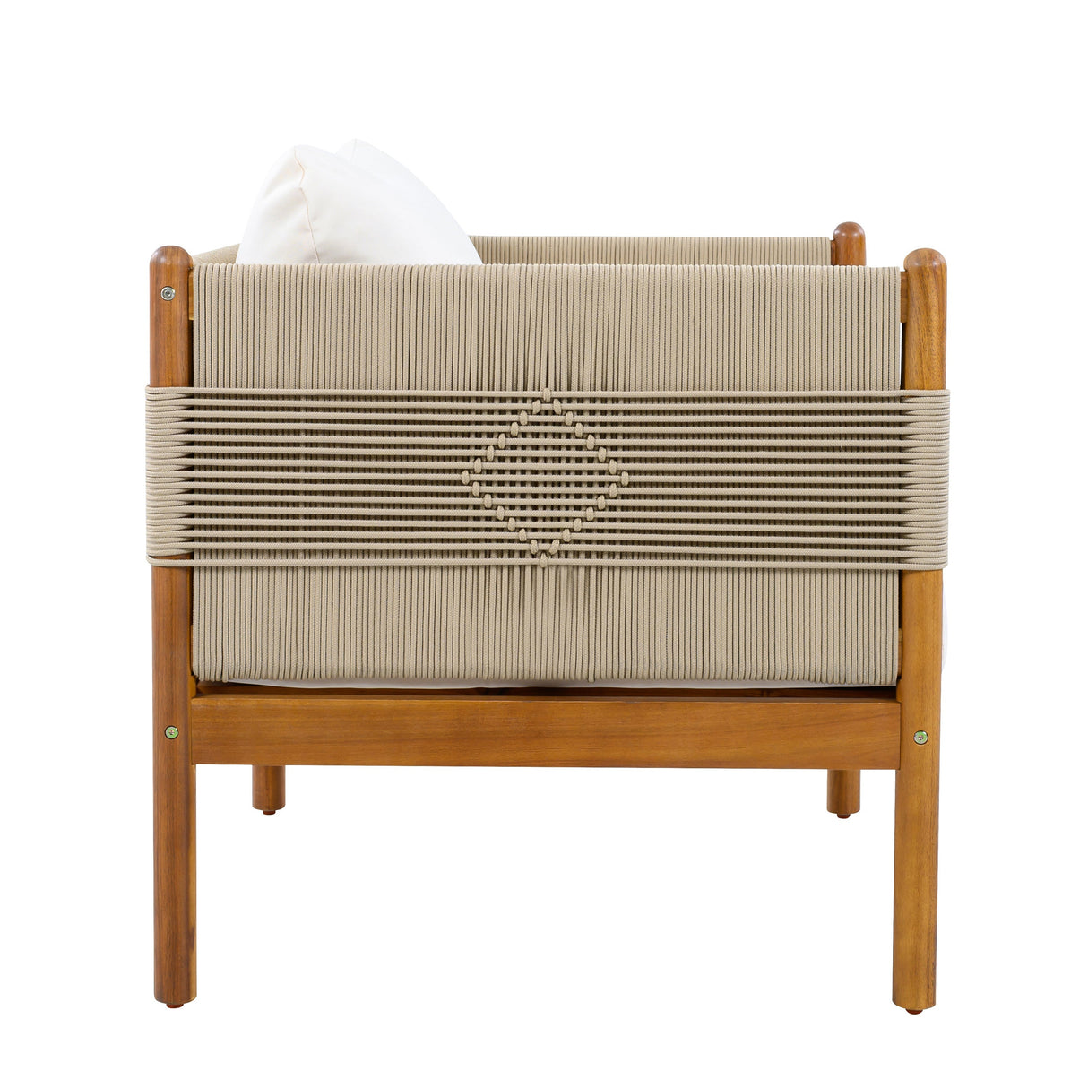 Outdoor Acacia Wood Club Chair with Diamond Rope Weave & Cushions, Teak Finish