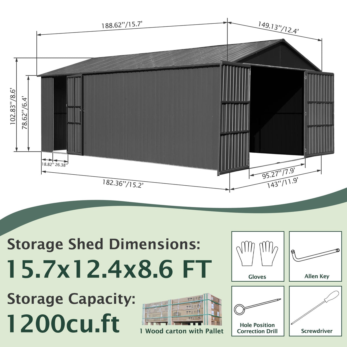 12x15FT Outdoor Metal Garage Shed