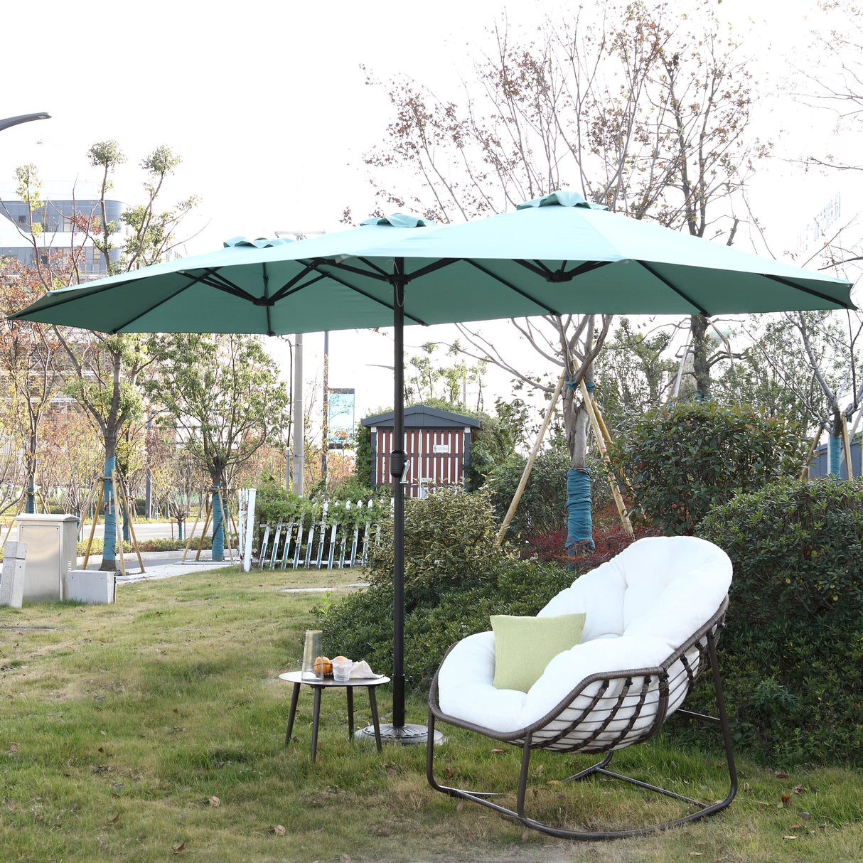 14.8 Ft Double Sided Outdoor Umbrella Rectangular Large Light Green