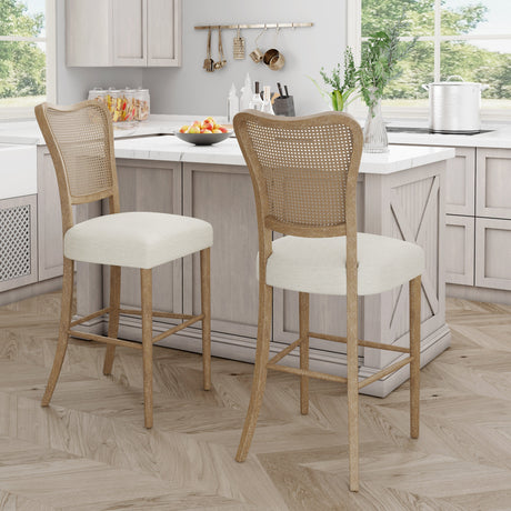 Cane-Back-Upholstered-Bar-Stools,-Set-of-2-Bar-Stools
