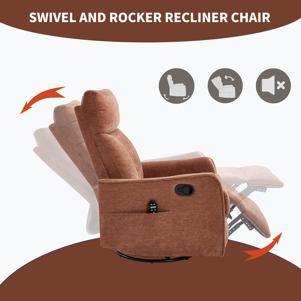 Orange Heat Massage Manual Recliner Chair with Rocker and Swivel