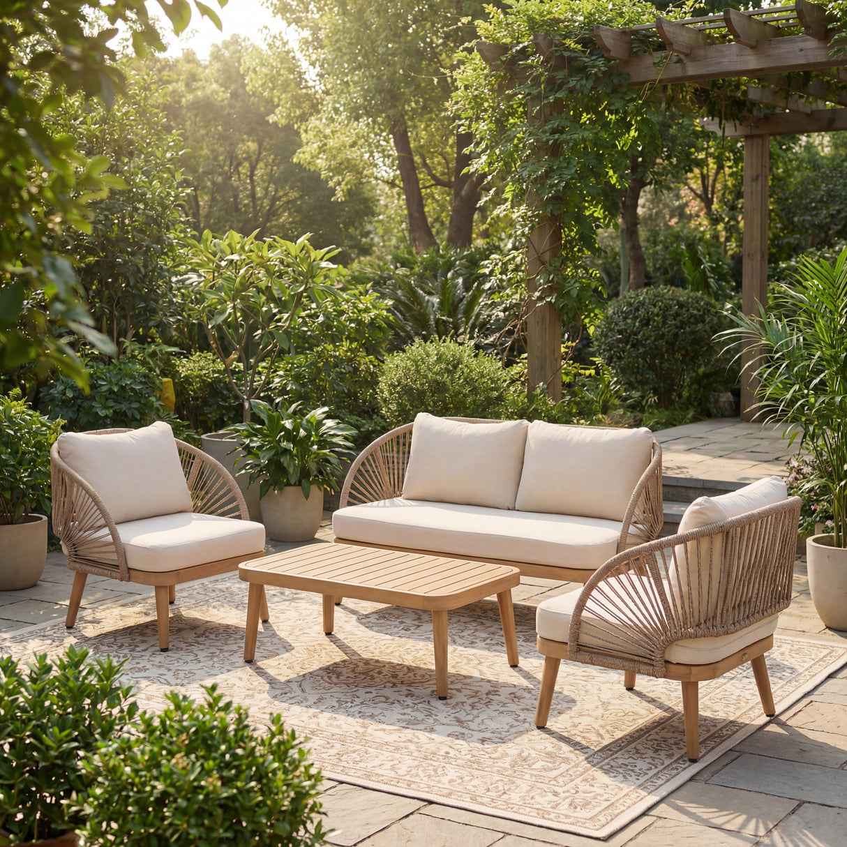 4-Piece Acacia Wood Patio Seating Set