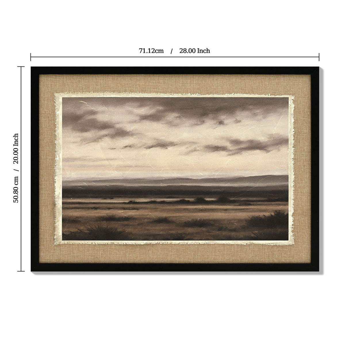 Vintage Landscape Large Framed Wall Art, Ember Black / Linen Sesame