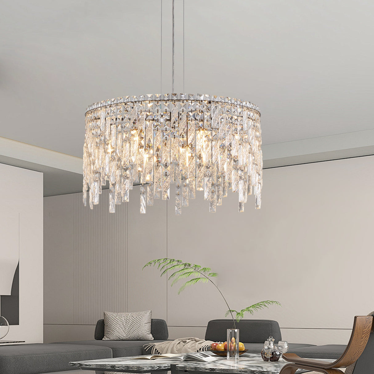 24" Luxurious Round Silver Crystal Chandelier
