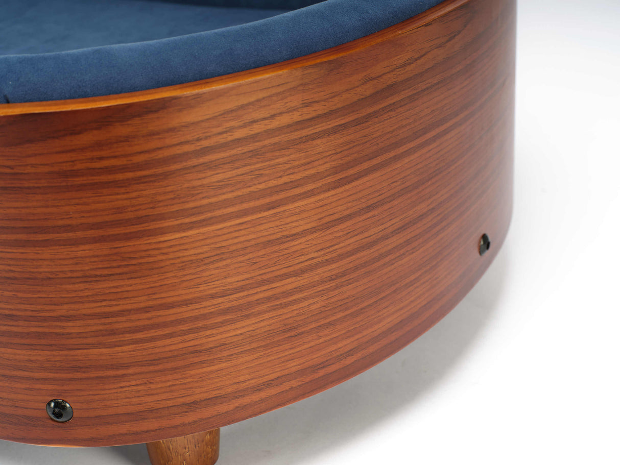 Scandinavian Style Elevated Dog Bed Pet Sofa Dark Blue Velvet Mid Size