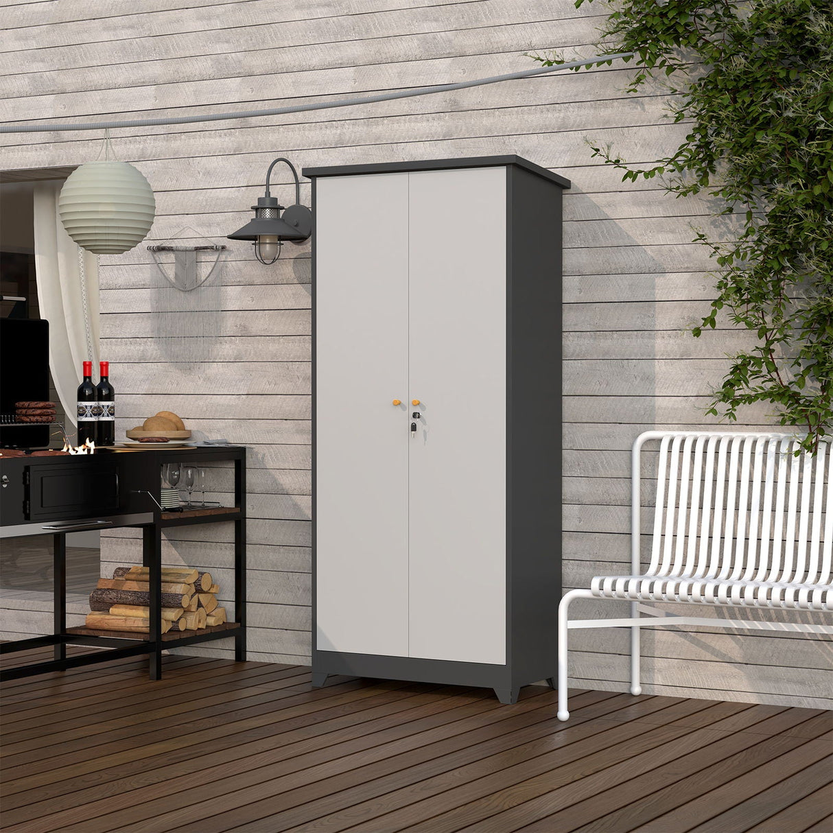 Outdoor Cabinet, Large Capacity Storage Vertical Tall Design With Shelves And Secure Lock