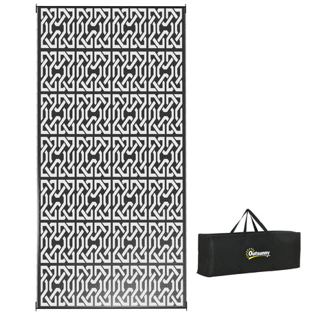 Reversible outdoor rug, 9' x 18' waterproof plastic straw floor mat,  black & white chain