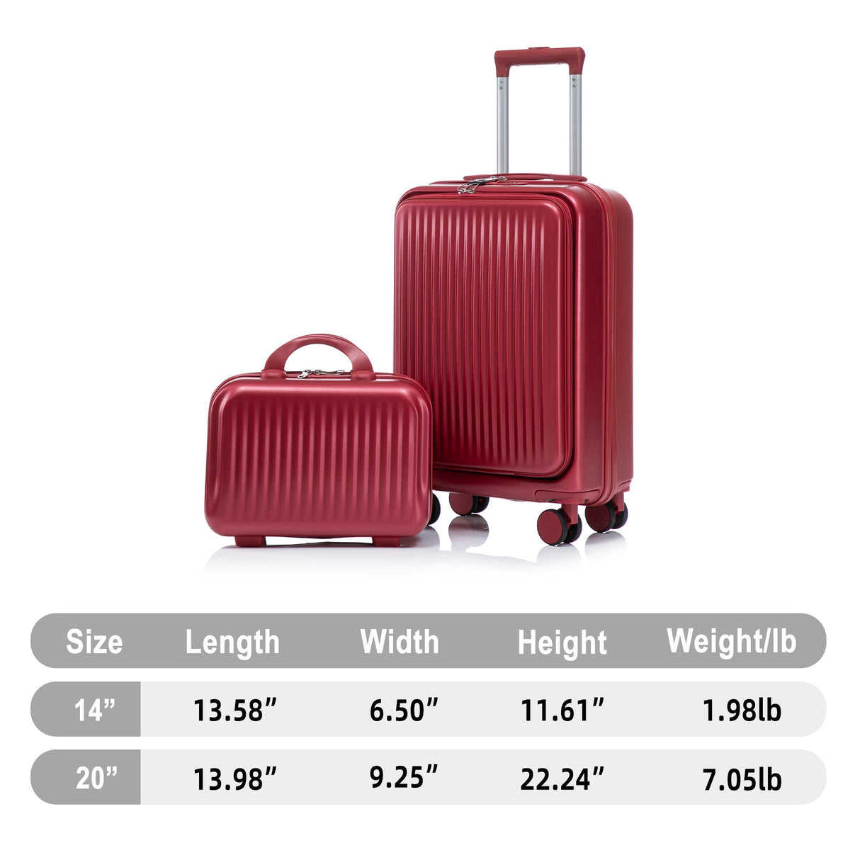 14'/20' 2 pcs ABS Spinner Wheel Luggage Set with Combination Lock and Front Opening Design