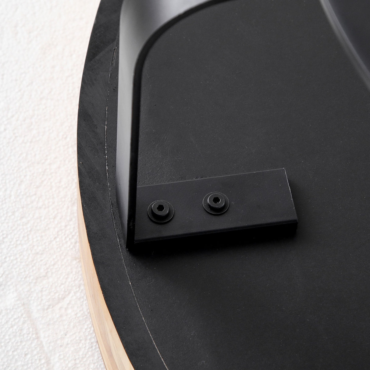 Modern Round Coffee Table with Wooden Carving Pattern and Metal Legs