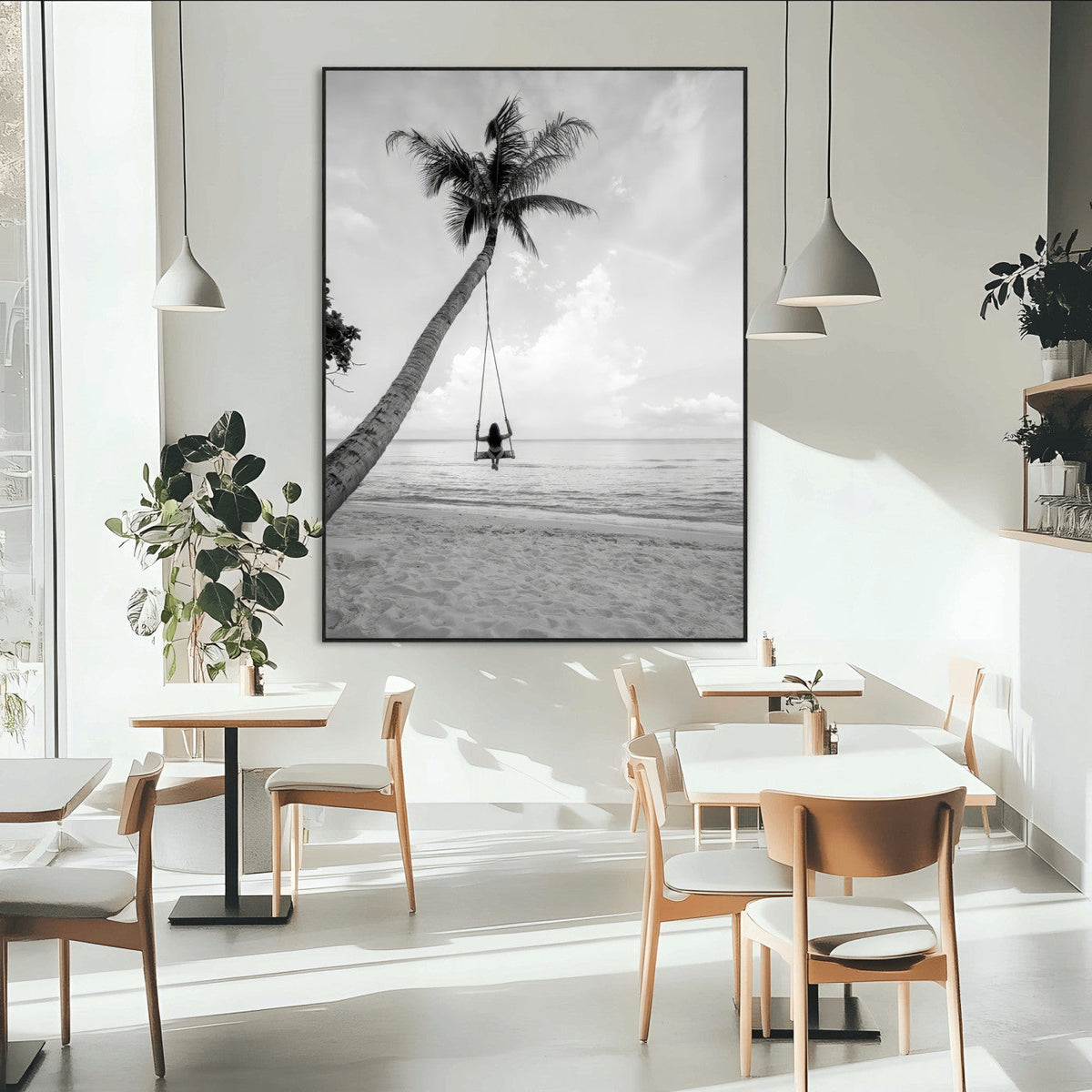 Black White Palm Tree Wall Art Canvas Print – Framed