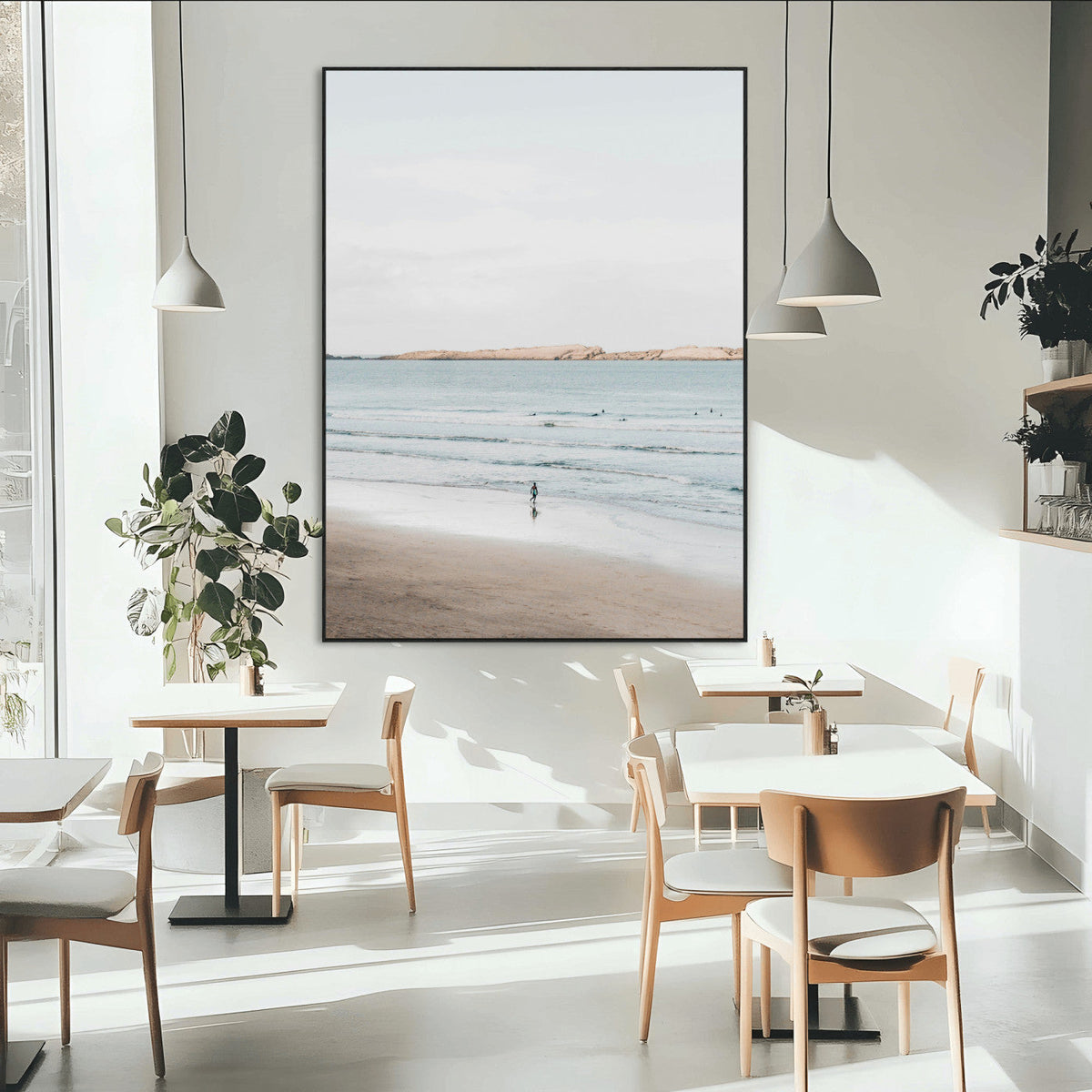 Minimalist Beach Wall Art Canvas Print – Framed Soft Blue