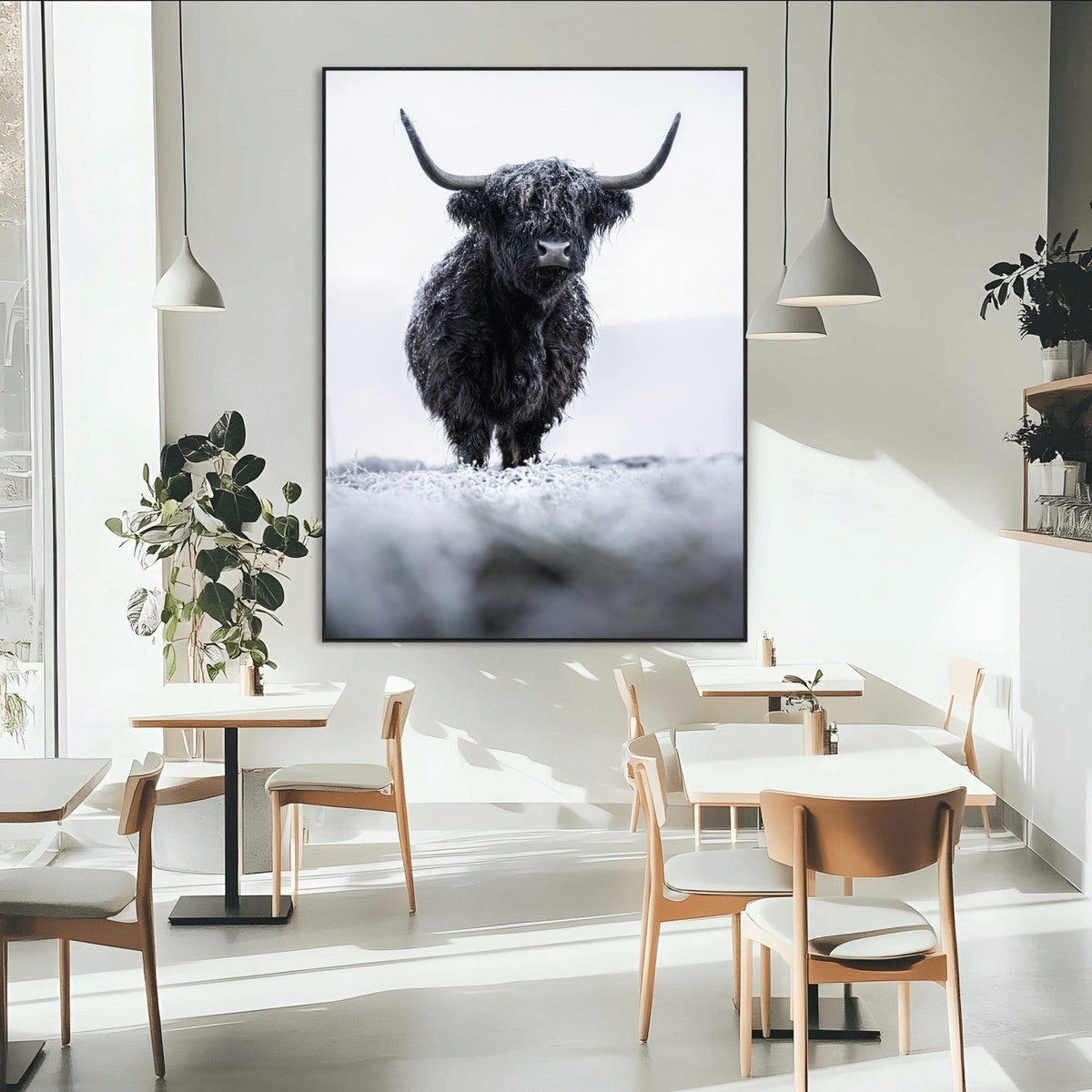 Frosty Black Highland Wall Art Canvas Print – Framed Moody