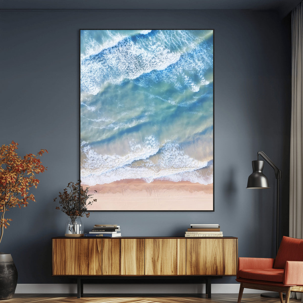 Aerial Ocean View Wall Art Canvas Print – Framed Soft Blue