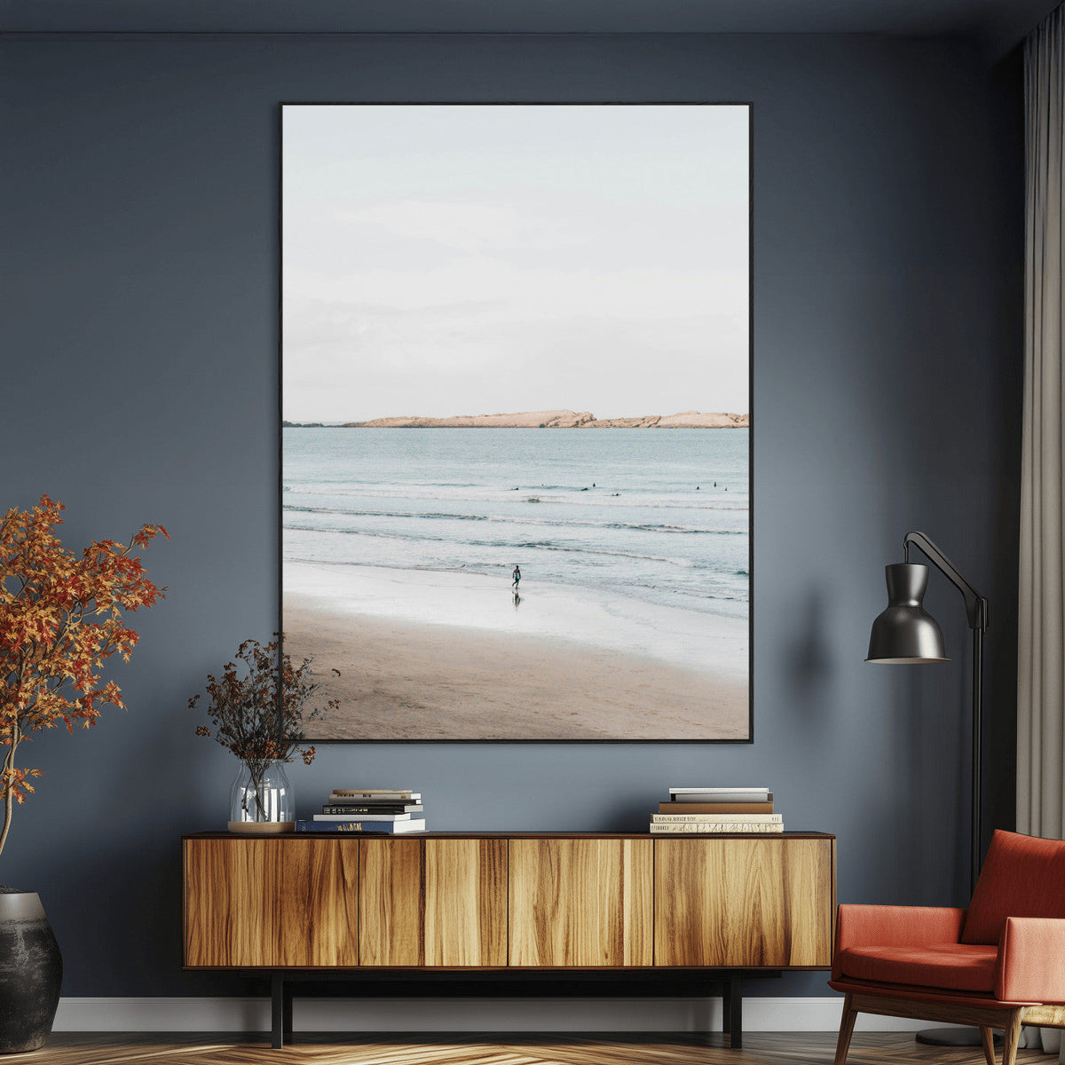 Minimalist Beach Wall Art Canvas Print – Framed Soft Blue