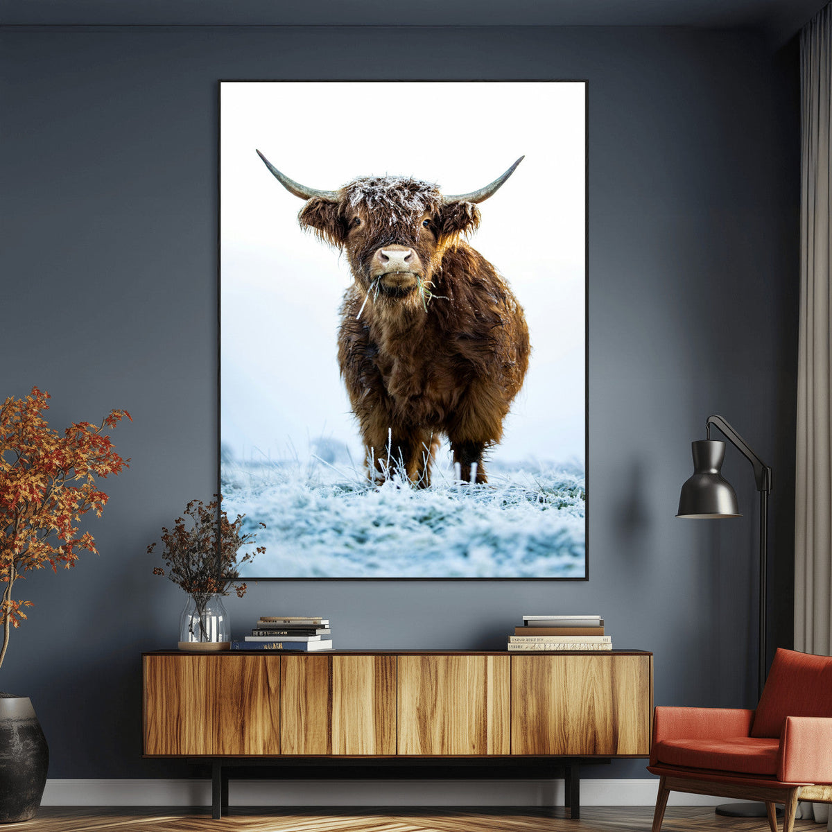 Highland Cow Wall Art Canvas Print – Framed Frosty Winter