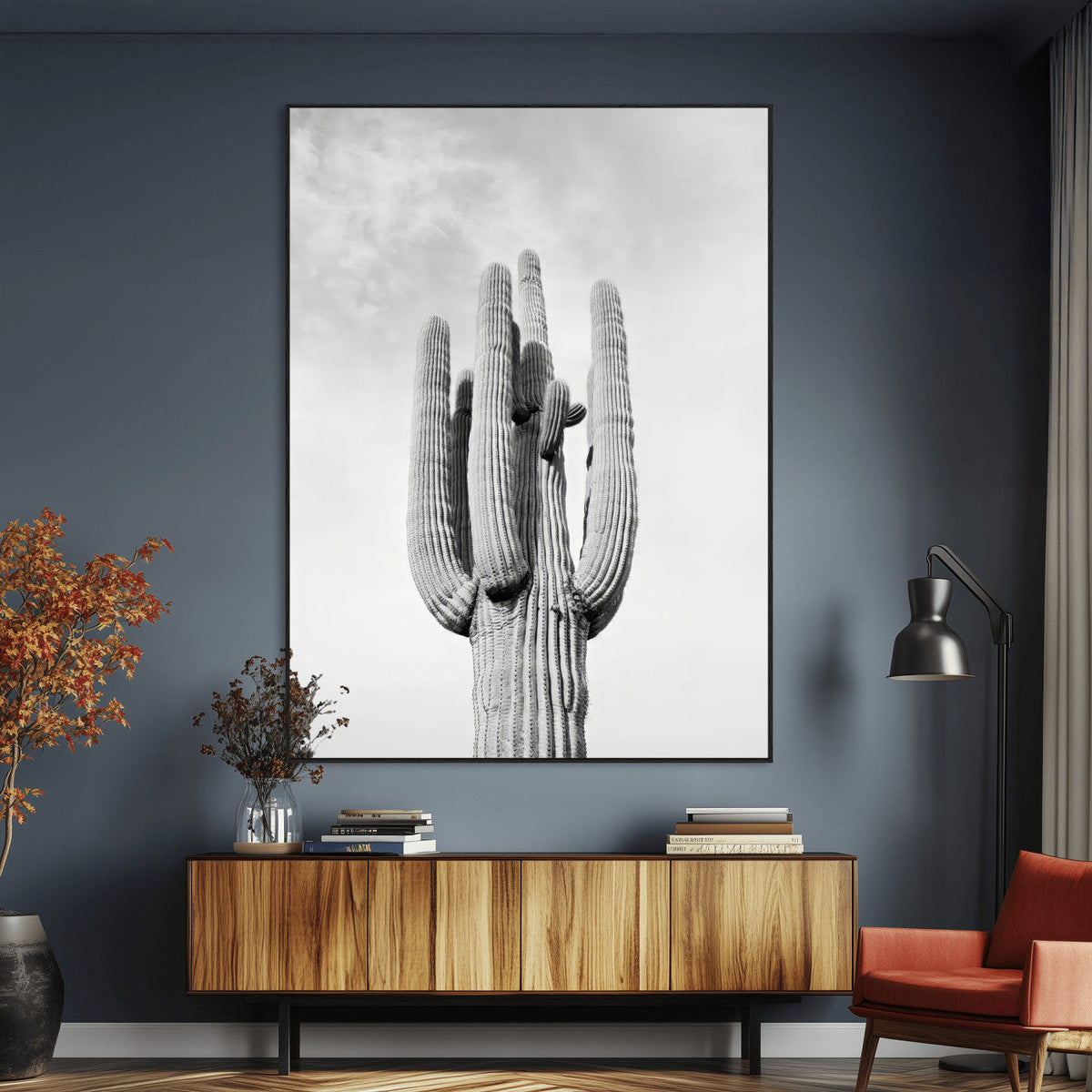 Saguaro Cactus Wall Art – Black and White Desert Canvas