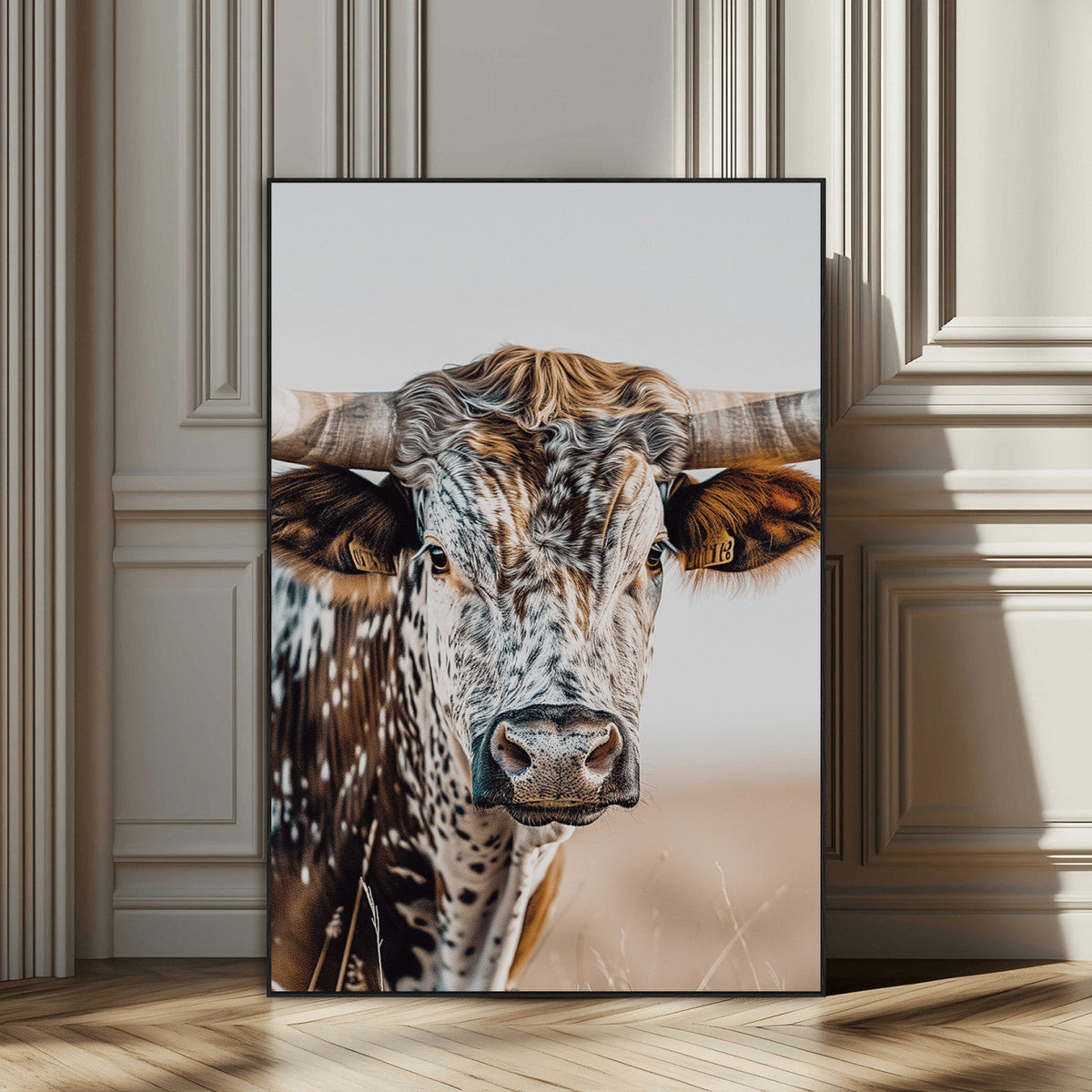 Texas Longhorn Wall Art Canvas Print – Speckled Horned Bull