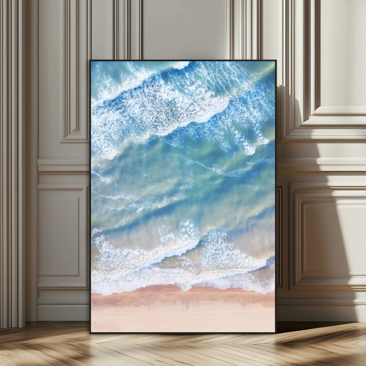 Aerial Ocean View Wall Art Canvas Print – Framed Soft Blue