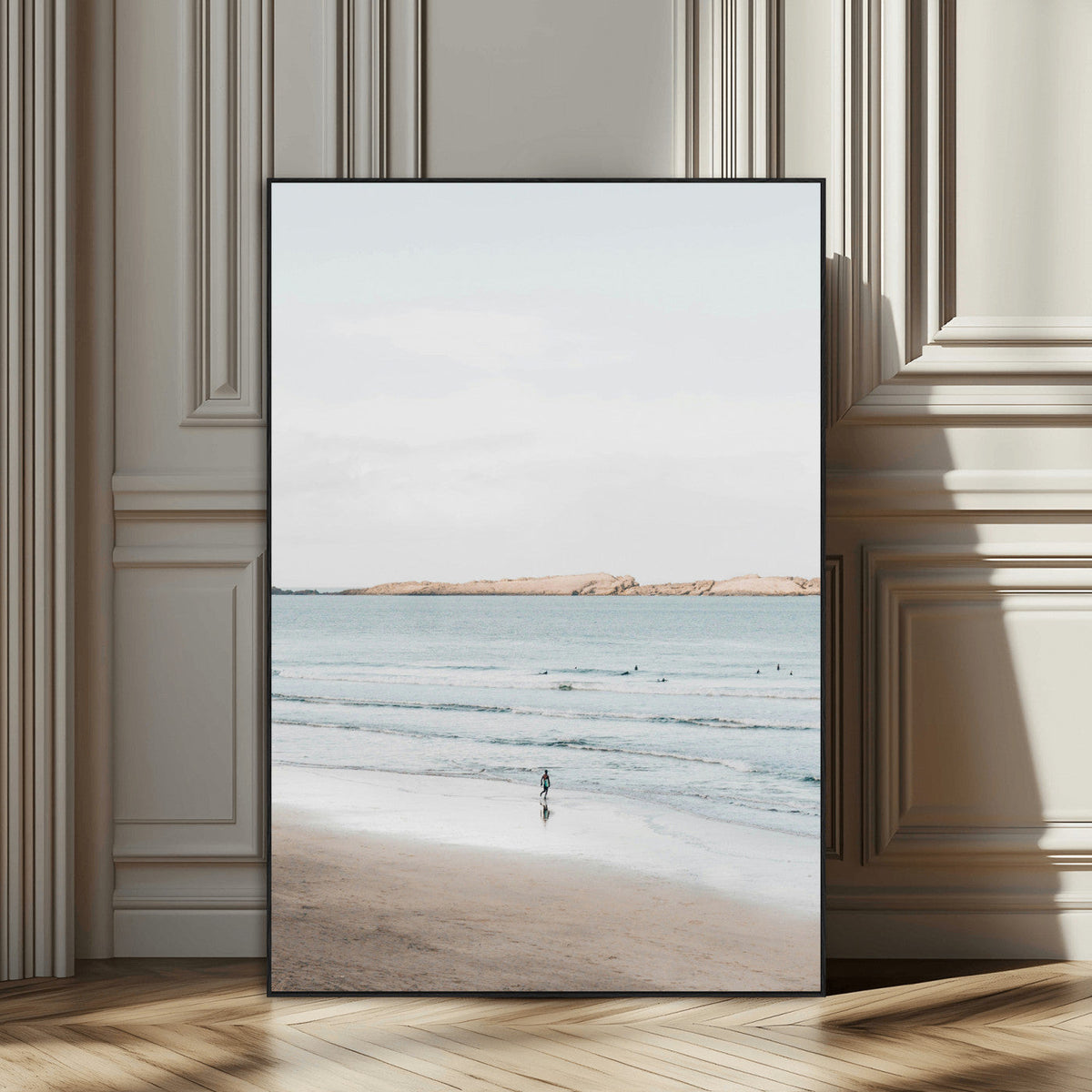 Minimalist Beach Wall Art Canvas Print – Framed Soft Blue