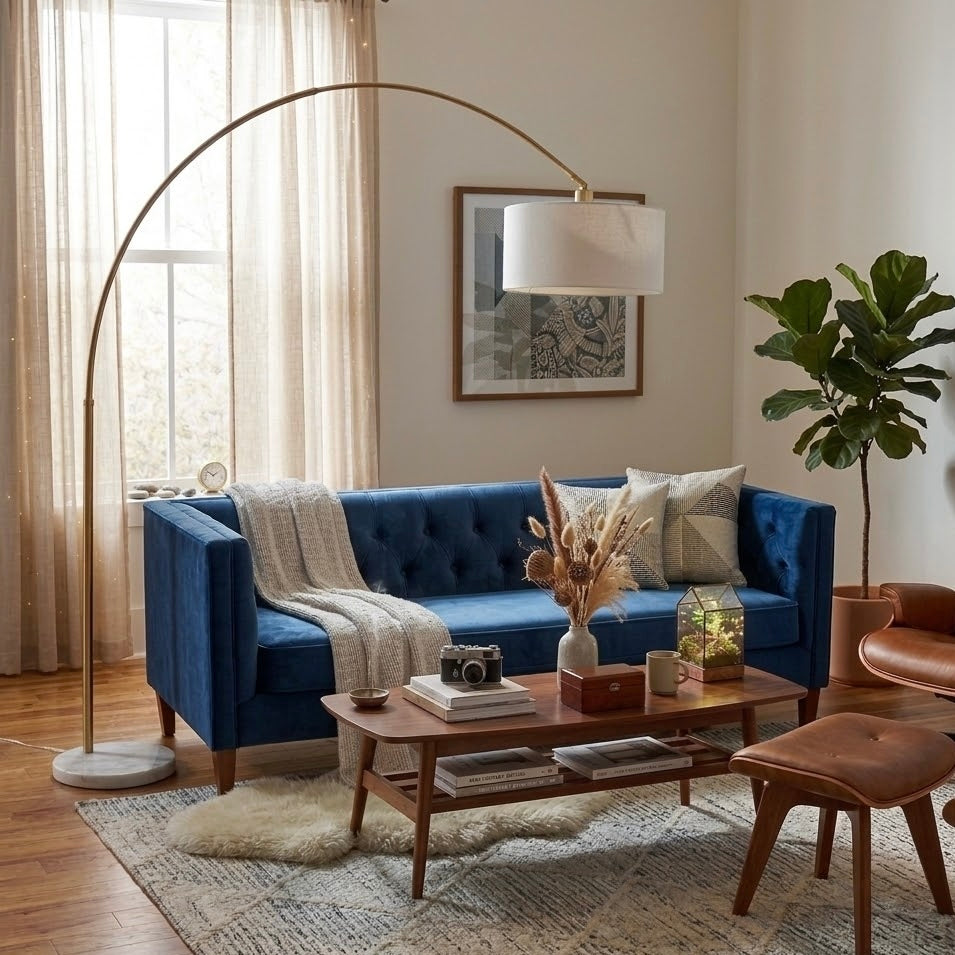 Ambient Arch Gold Brass Floor Lamp with Large Linen Shade