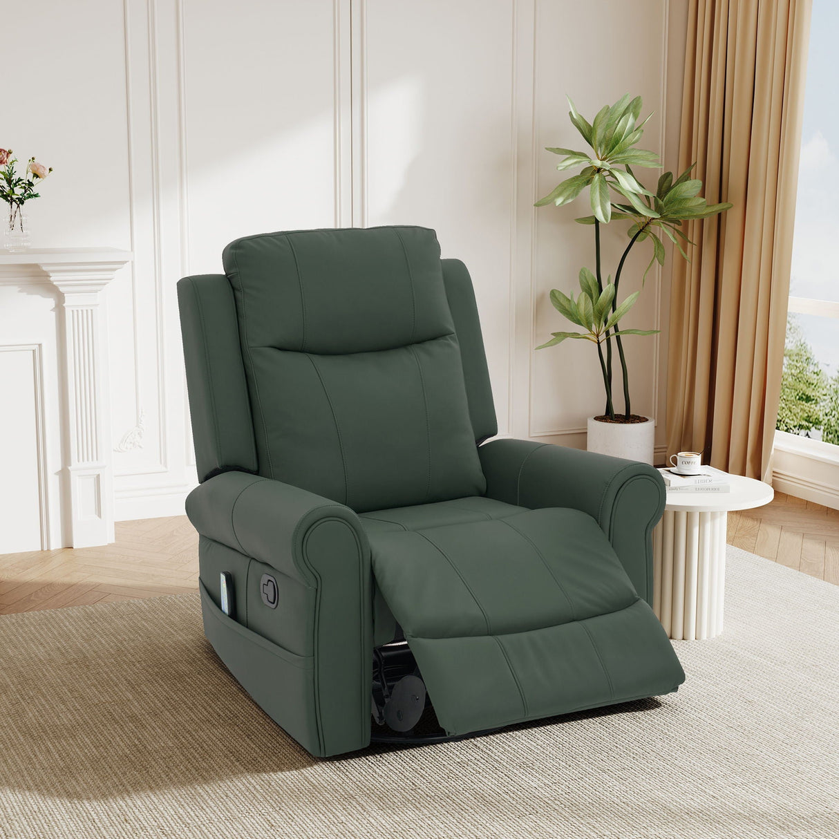Manual Recliner Chair with 270-Degree Swivel, Massage, Heating, and Dual Reclining Positions