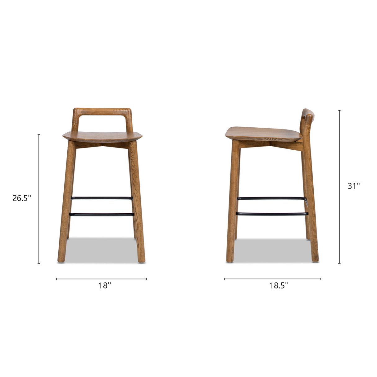 26.5" Low Back Counter Stool with Iron Footrest