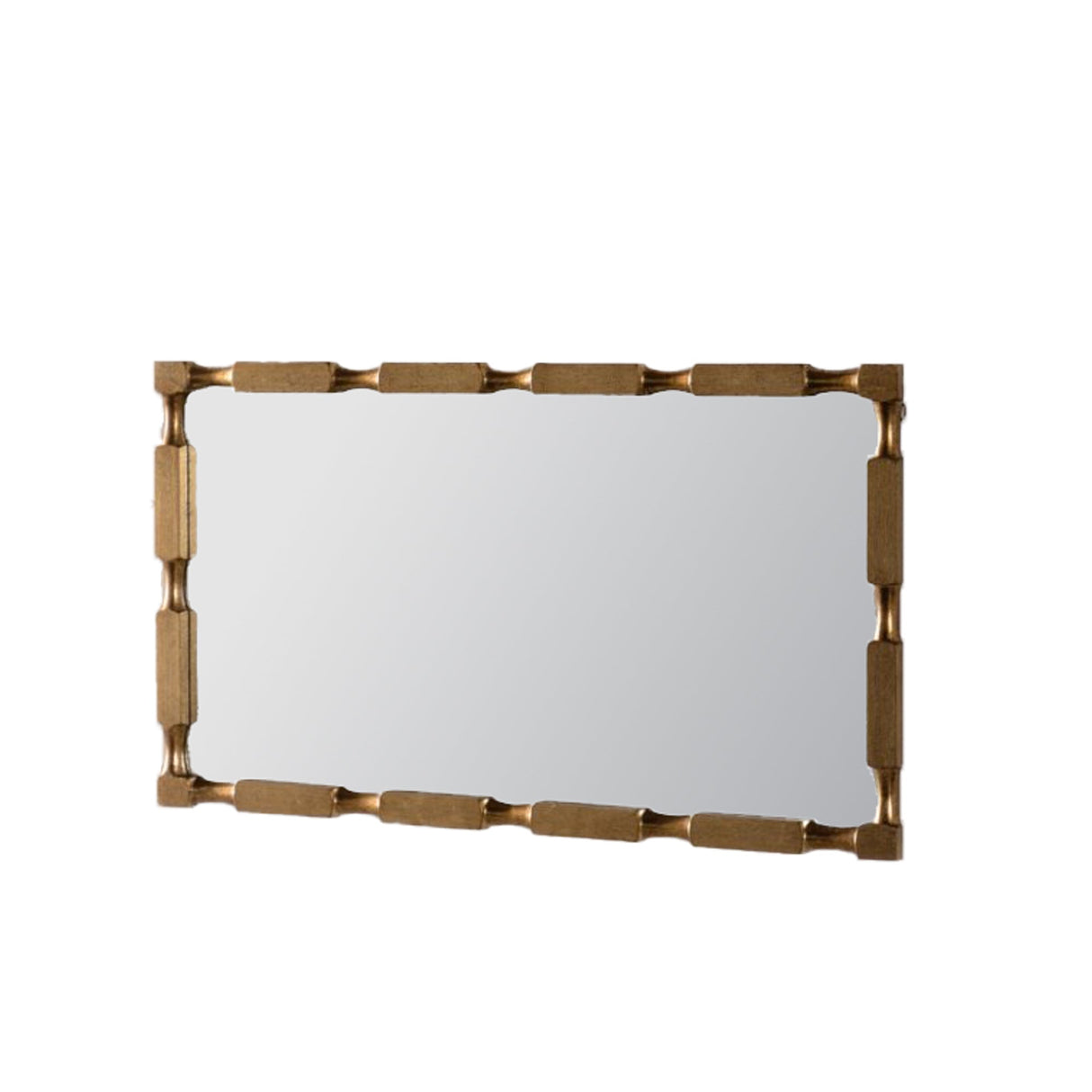 Gold Bamboo-Style Rectangular Wall Mirror, Textured Frame for Living Room/Bedroom/Entryway Decor