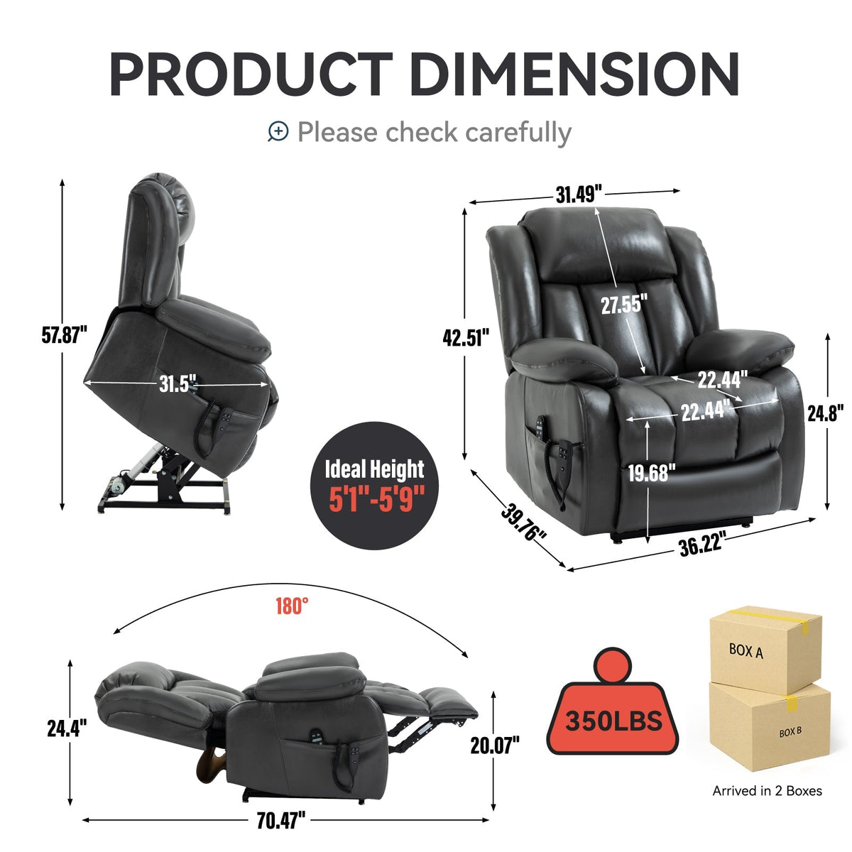 Dual Motor Electric Recliner Chair with Massage and Heat - Leatheraire