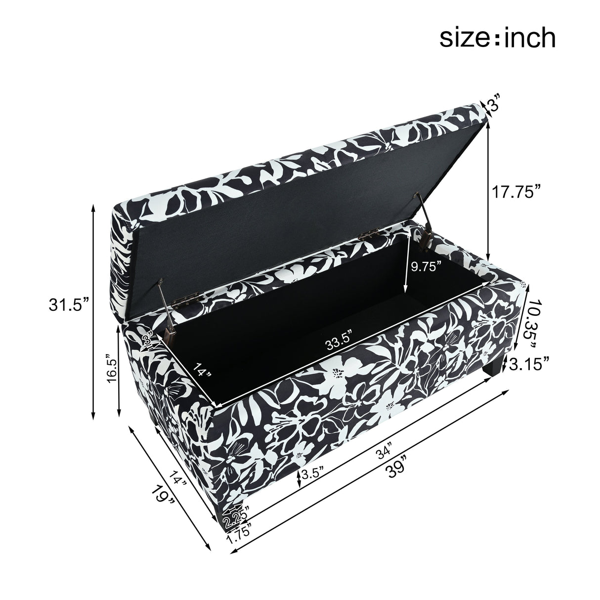 Luxury Storage Ottoman with Floral Patterned Fabric