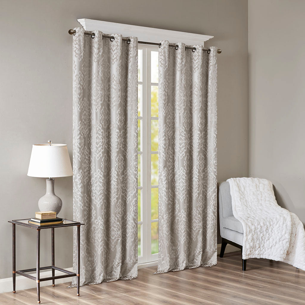 Knitted Jacquard Damask Total Blackout Grommet Top Curtain Panel(Only 1 Pc Panel)