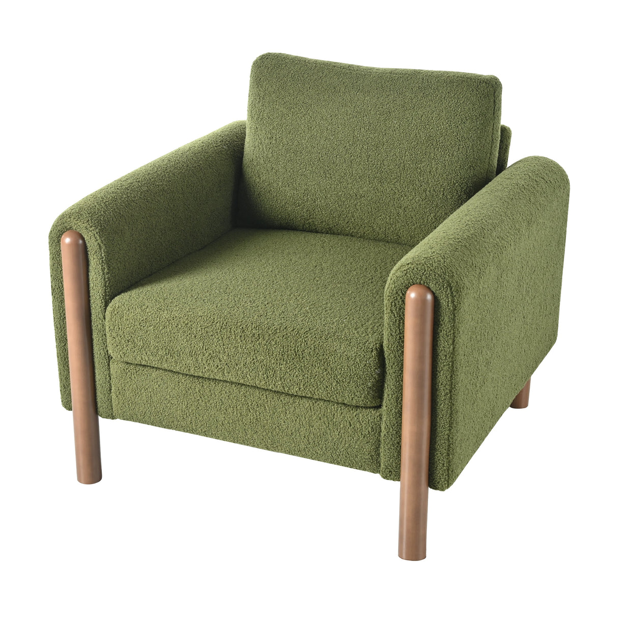 Upholstered Accent Chair with Walnut Legs and Curved Armrest
