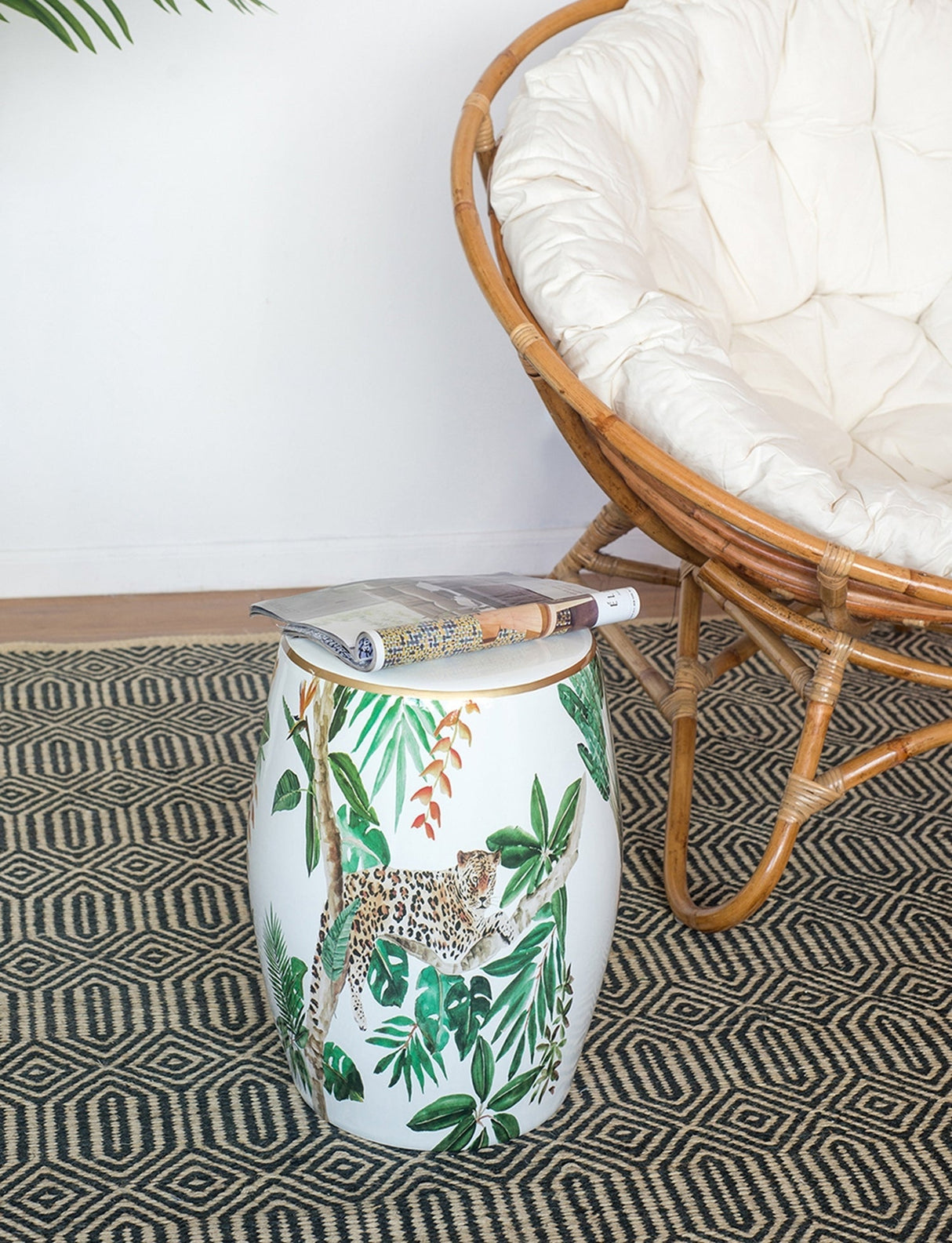 13x13x18" Ceramic Garden Stool Jungle-Themed Accent Side Table