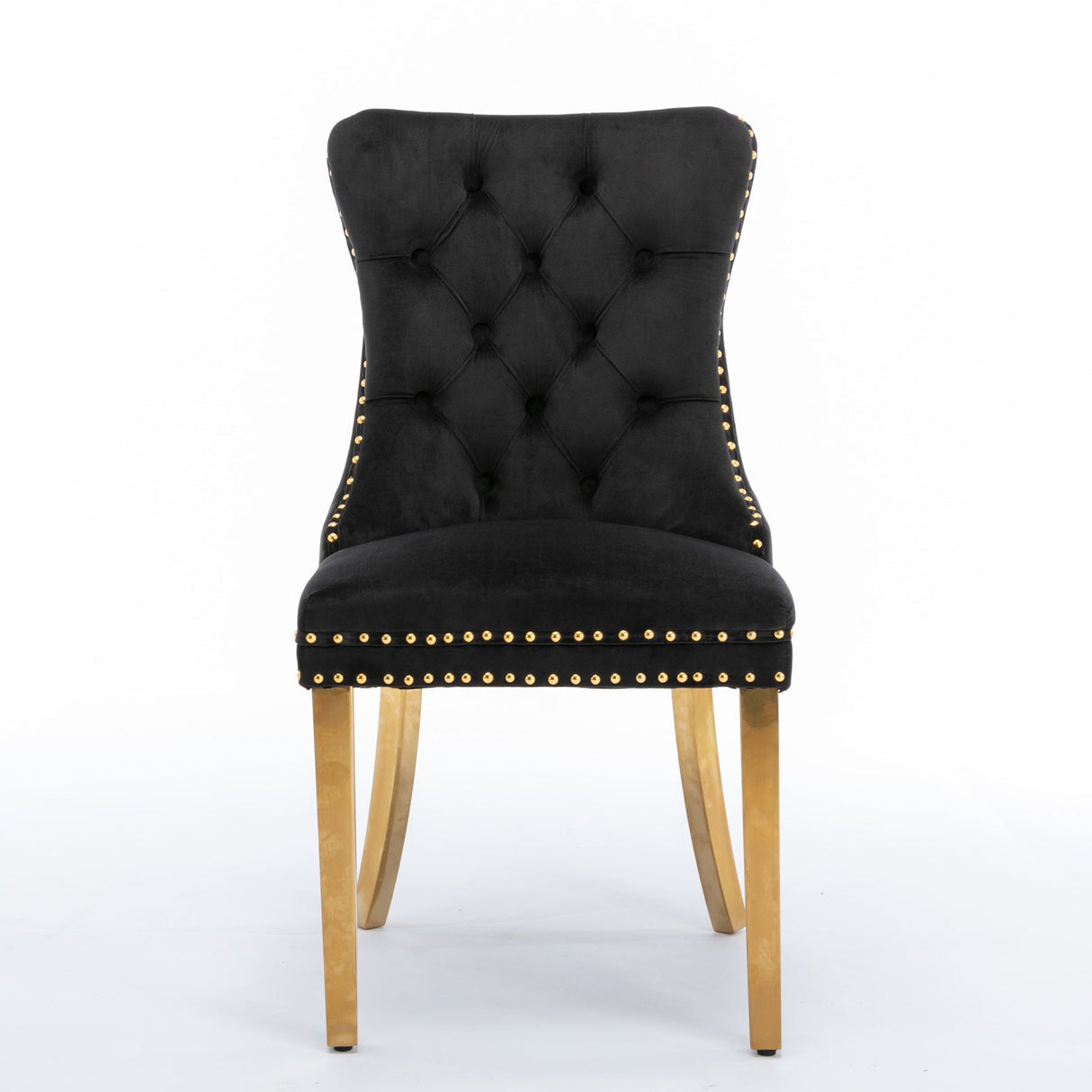 A&A Furniture,Nikki Collection Modern, High-end Tufted Solid Wood Contemporary Velvet Upholstered Dining Chair with Golden Stainless Steel Plating Legs,Nailhead Trim,Set of 2,Black and Gold, SW1601BK