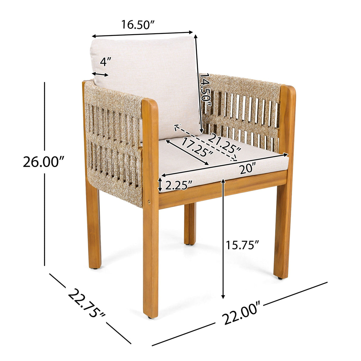 Outdoor Dining Chairs with Mix Rope Handles (Set of 2)