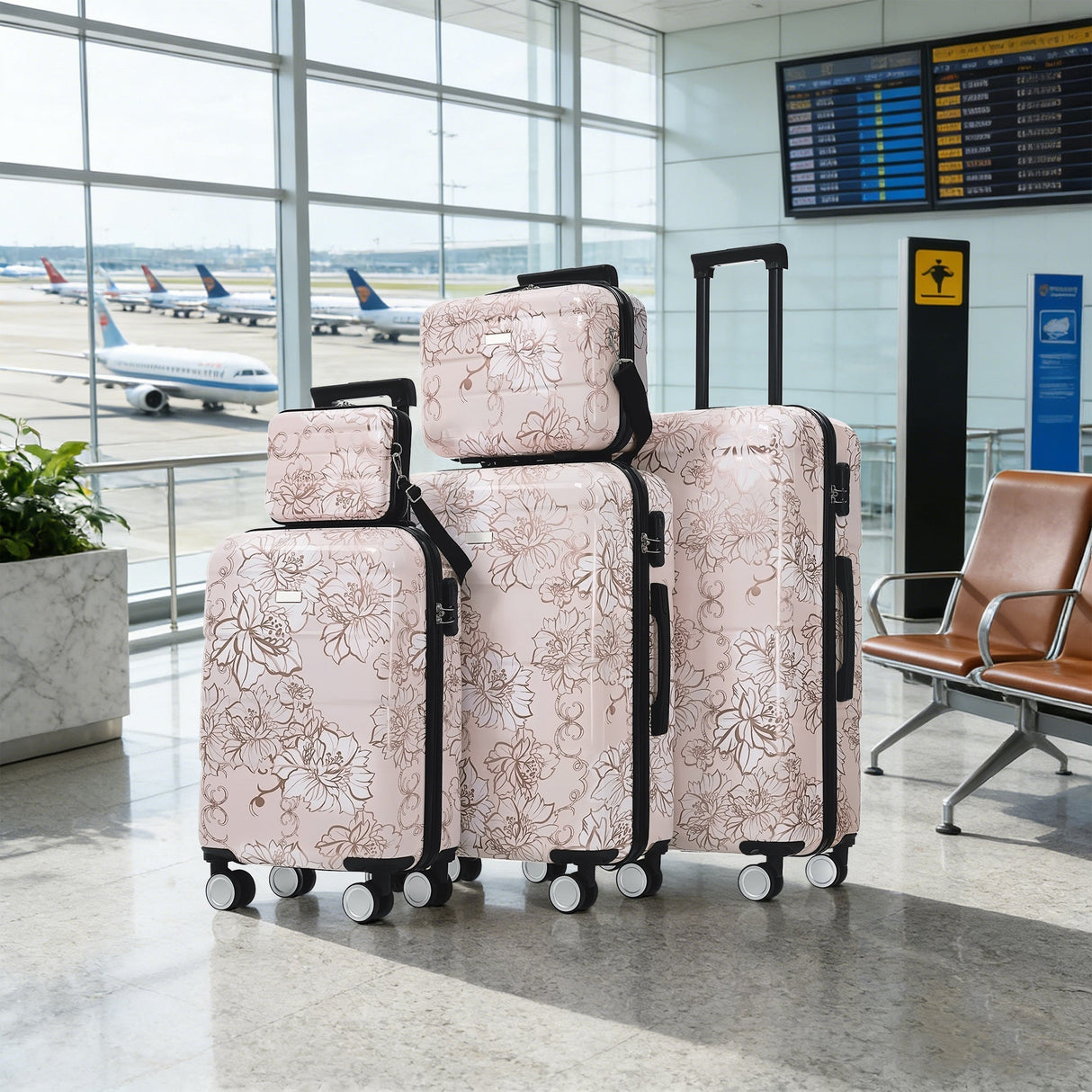 Luggage Sets New Model PC+ABS 5pcs Hardside Lightweight Durable Suitcase with Cosmetic Case and Handbag Spinner Wheels