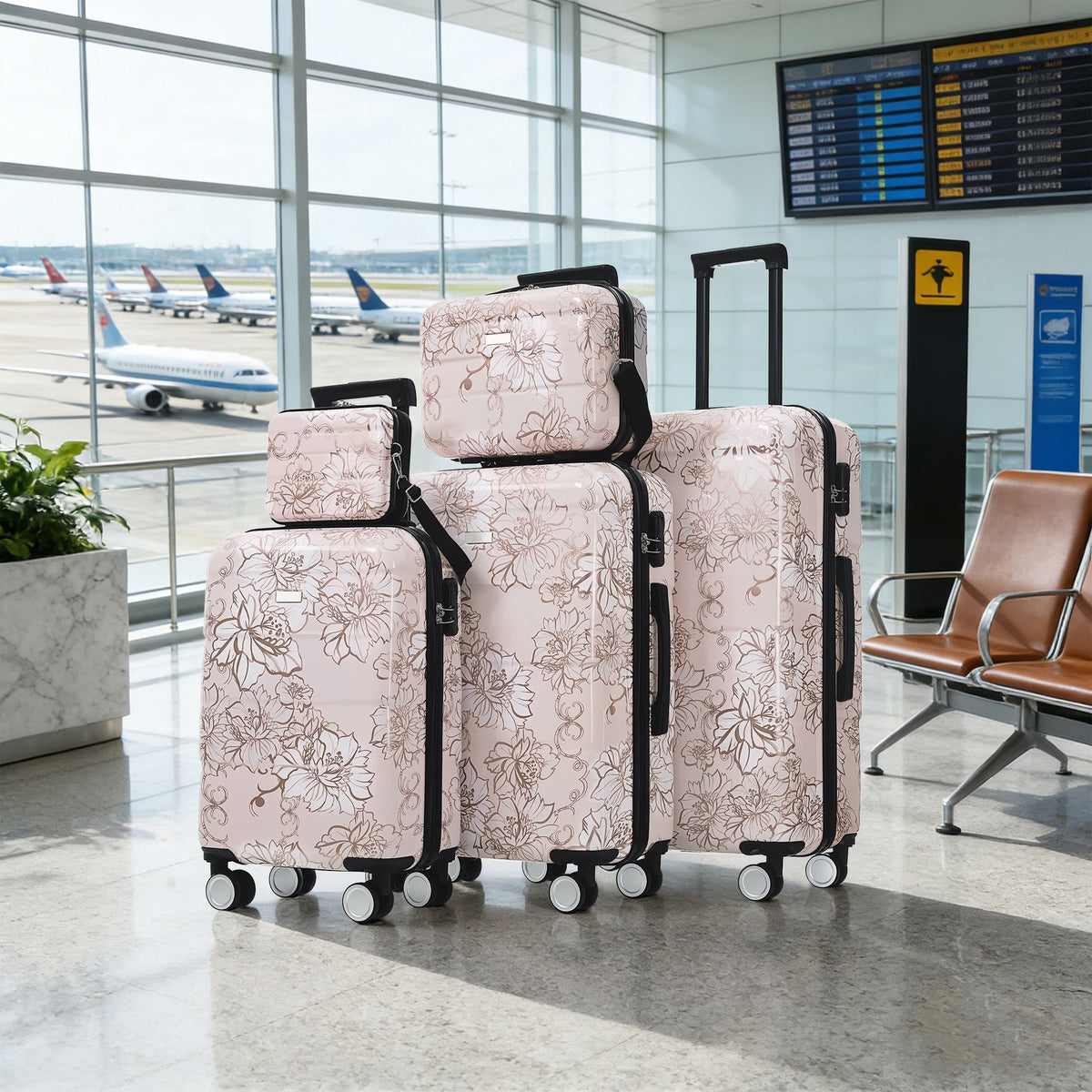 PC+ABS Hardside Luggage Set with Digital Lock - Pink Flower Print
