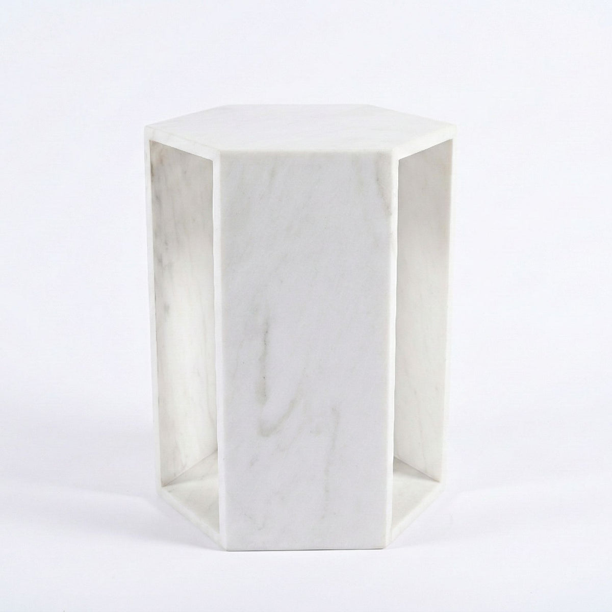 Modern Minimalist Hexagon Side Table with Honed Marble Finish - Gold, White, Pink, Dark Green, Dark Gray