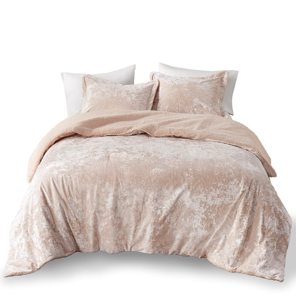Full/Queen Crushed Velvet Sherpa Reversible Comforter Set