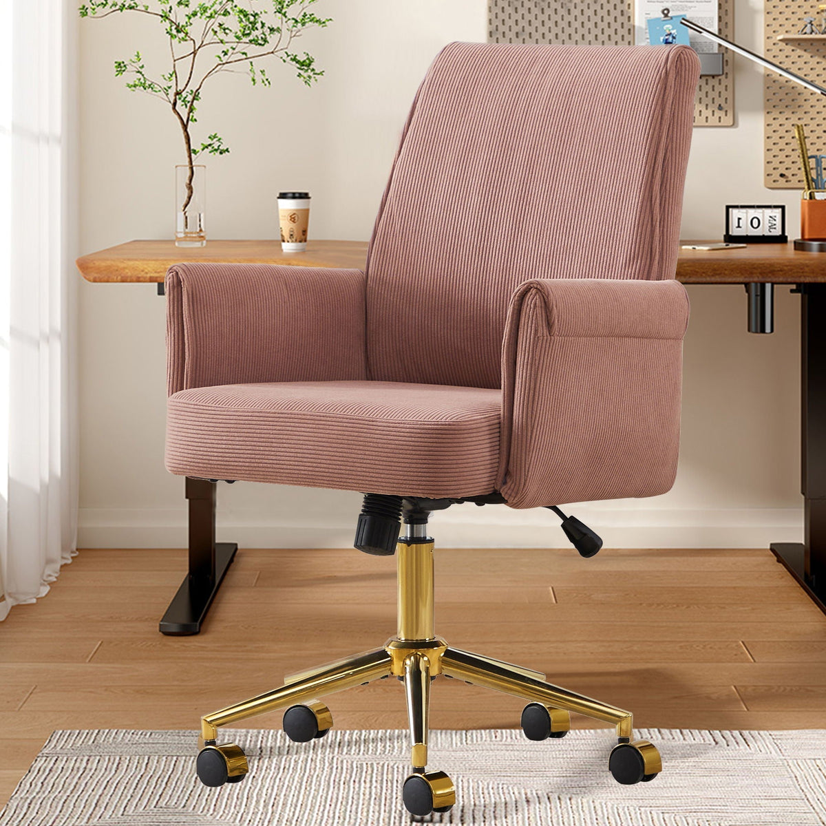 Ergonomic Mid-Back Office Chair with Striped Fabric and Lumbar Support - Multiple Colors